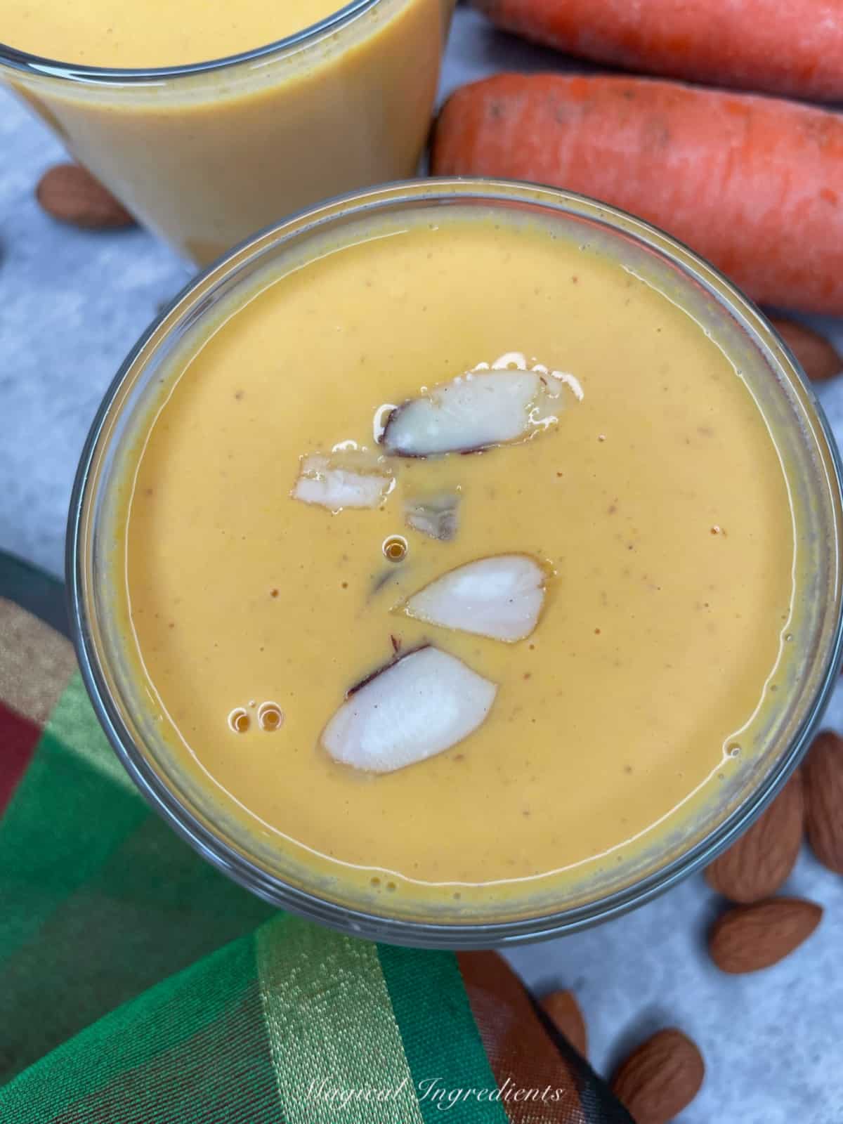 Close view of carrot almond kheer