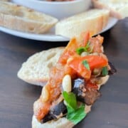 eggplant caponata served on crostini