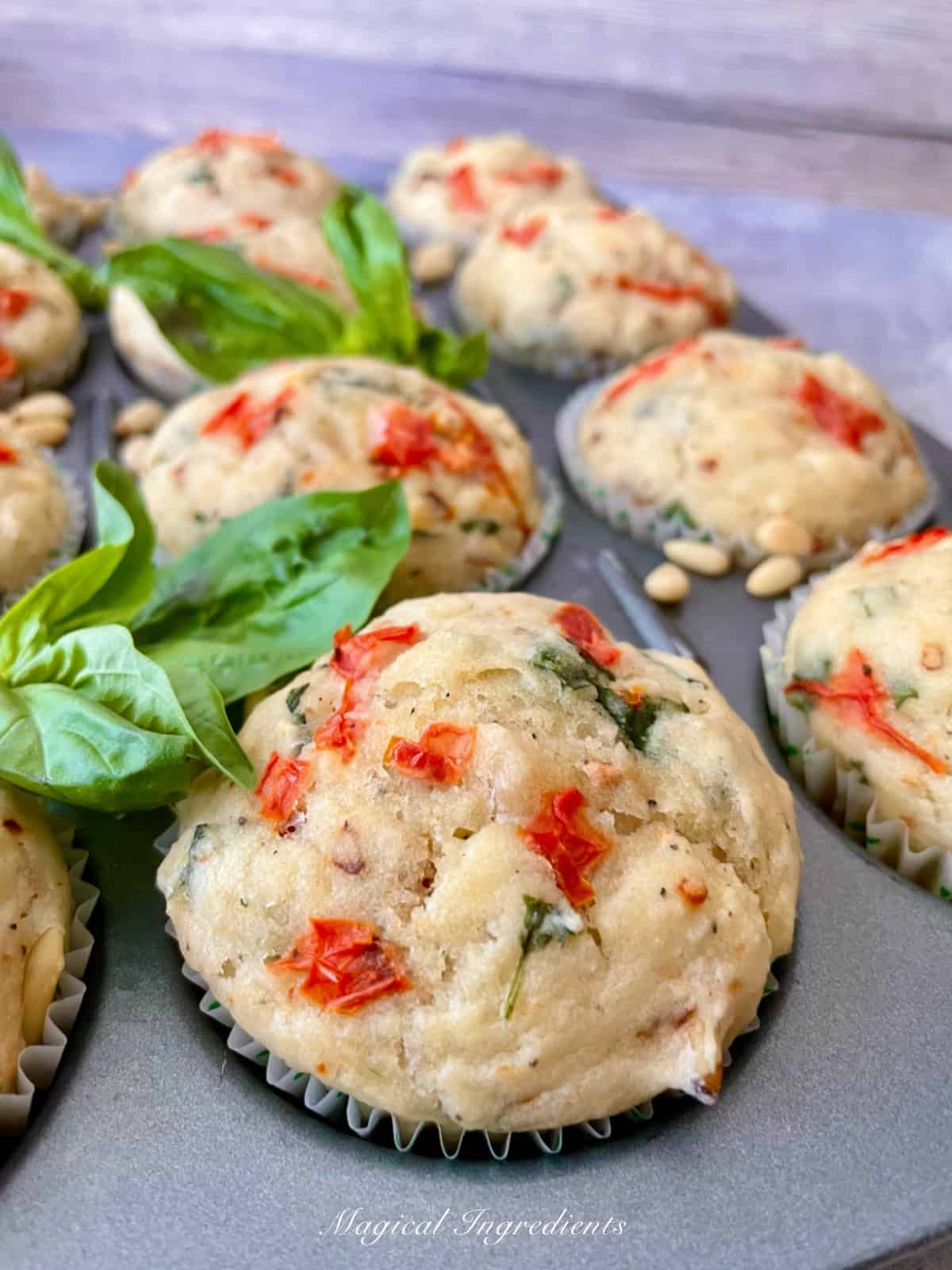 ricotta basil muffin in the frame