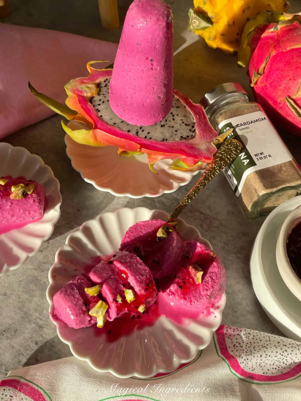 sliced kulfi on a serving plate