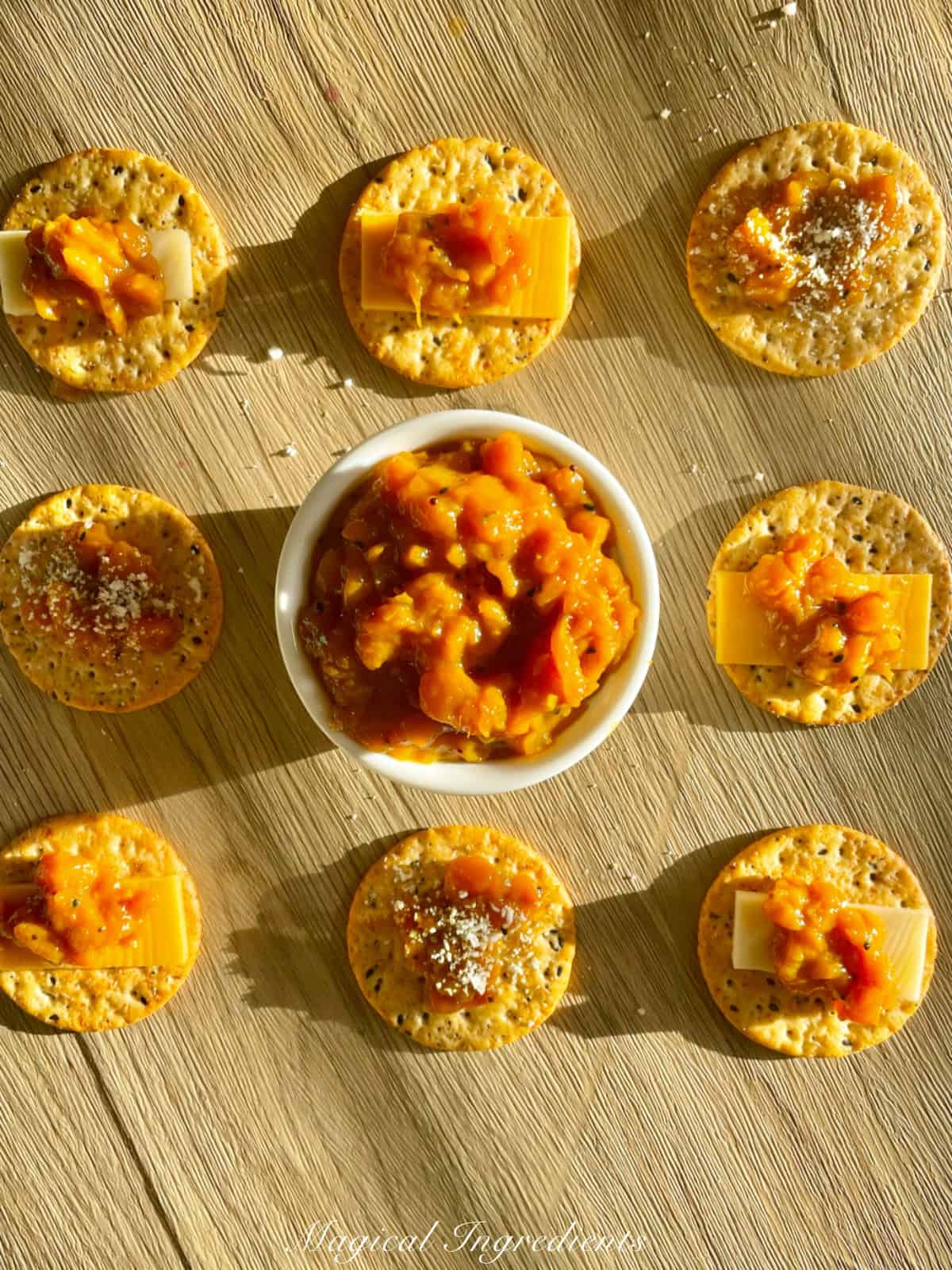 delicious chutney and cracker appetizer