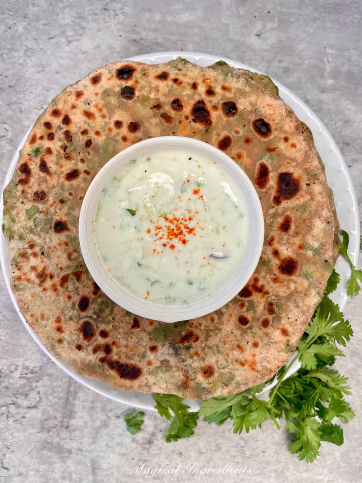 peas parathas with raita