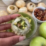 close view of the apple pani puri