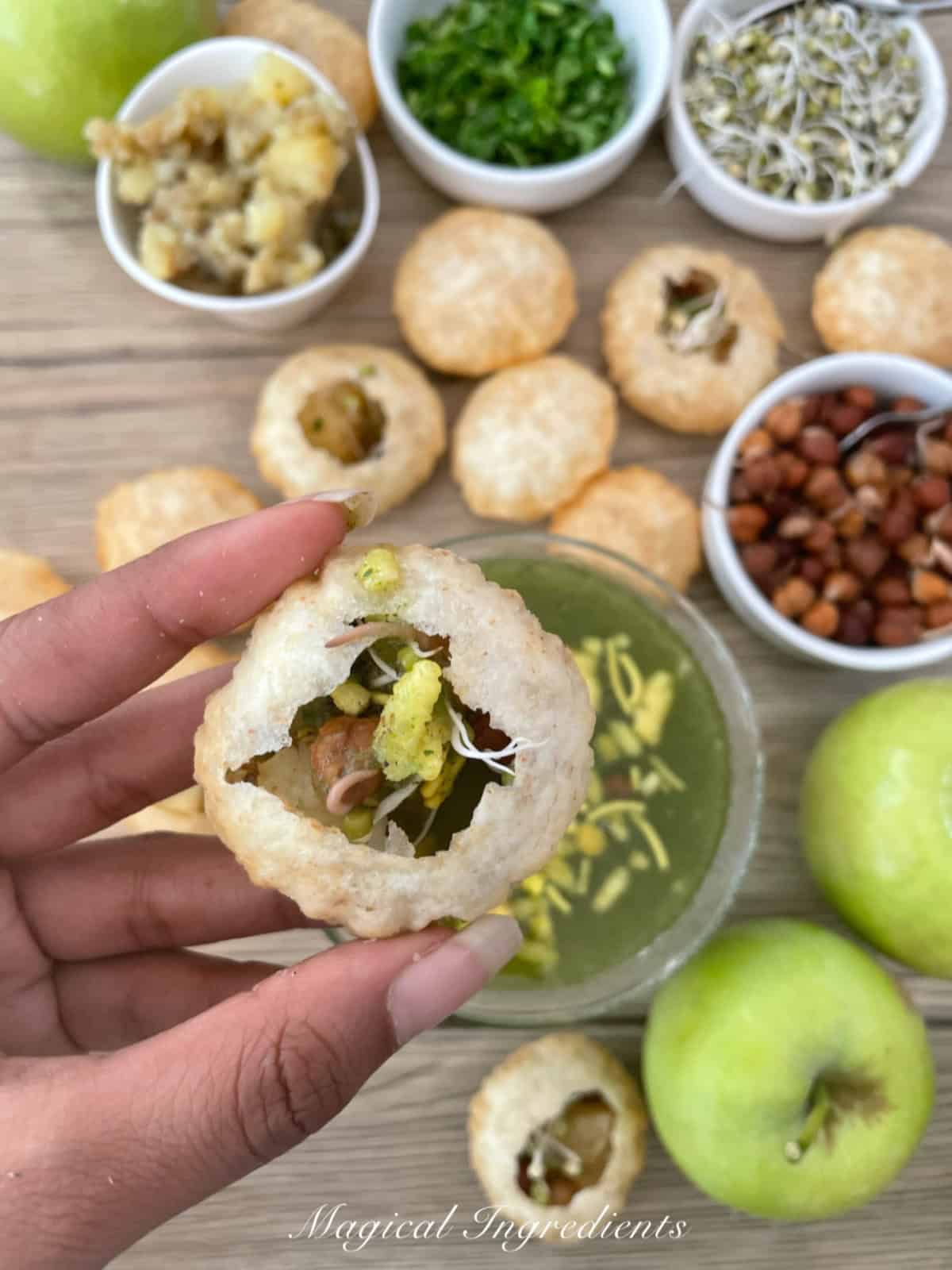 another view of the puri filled with pani