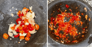 causing chilies and garlic for dressing