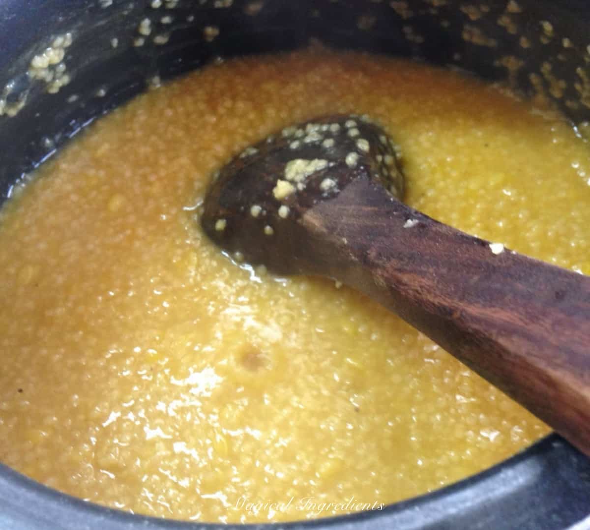 Foxtail millet pongal cooking in jaggery