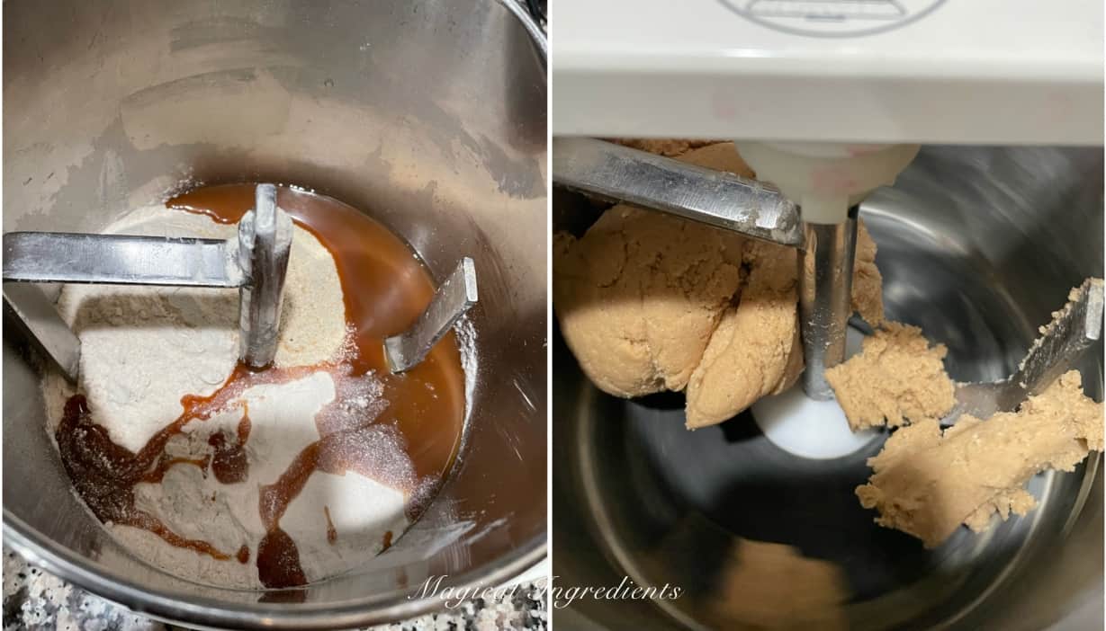 Kneading the caramel cashew dough for the paratha