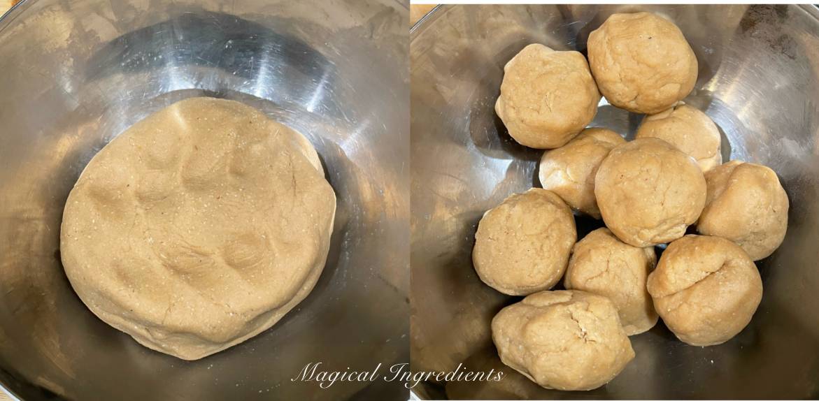 Dividing the dough into 9 portions.