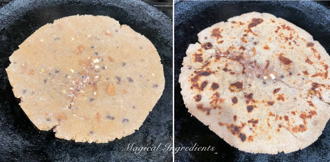 Cooking the paratha on a griddle