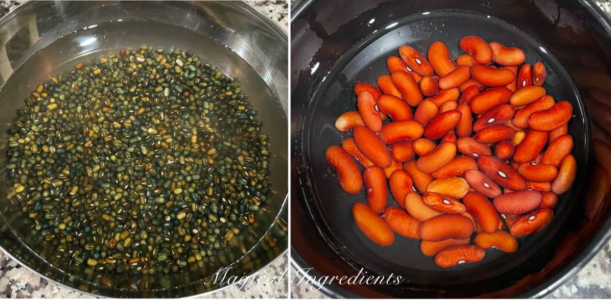 Soaked whole urad dal and kidney beans