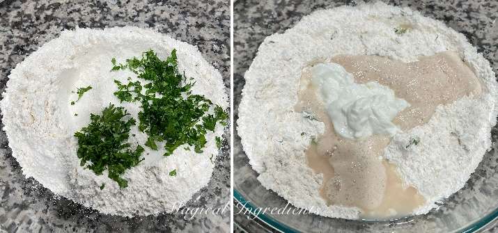 bazlama dough ingredients in a bowl