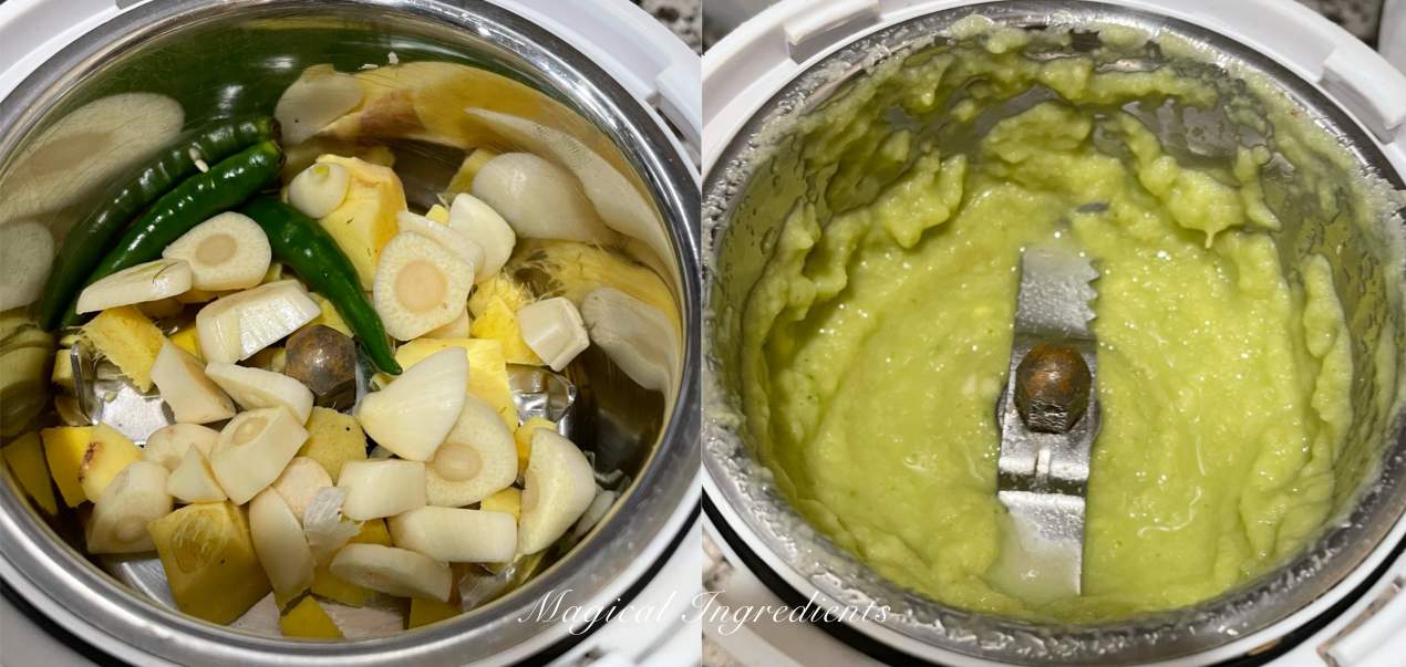 Ginger garlic and Thai chili ground to a paste
