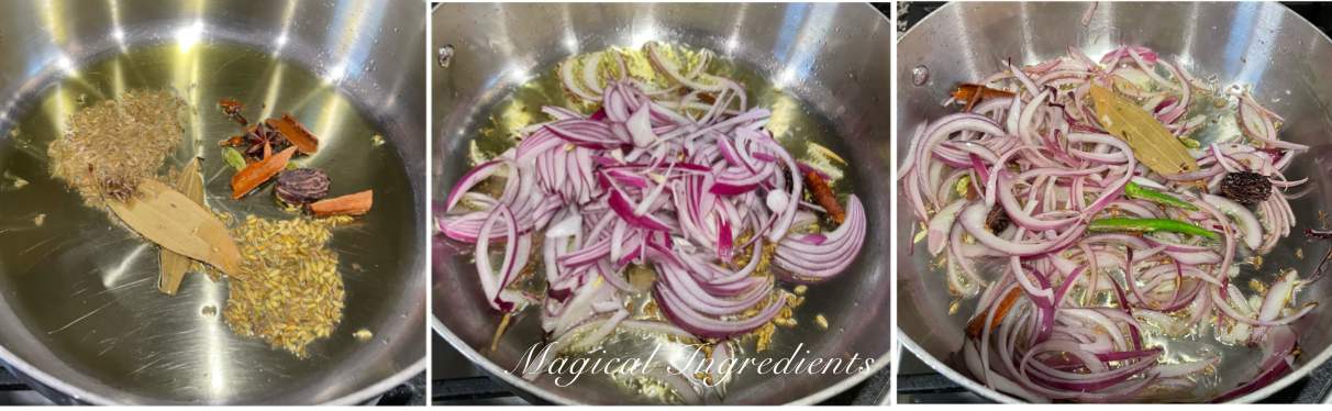 Sautéing spices and onions in a pan
