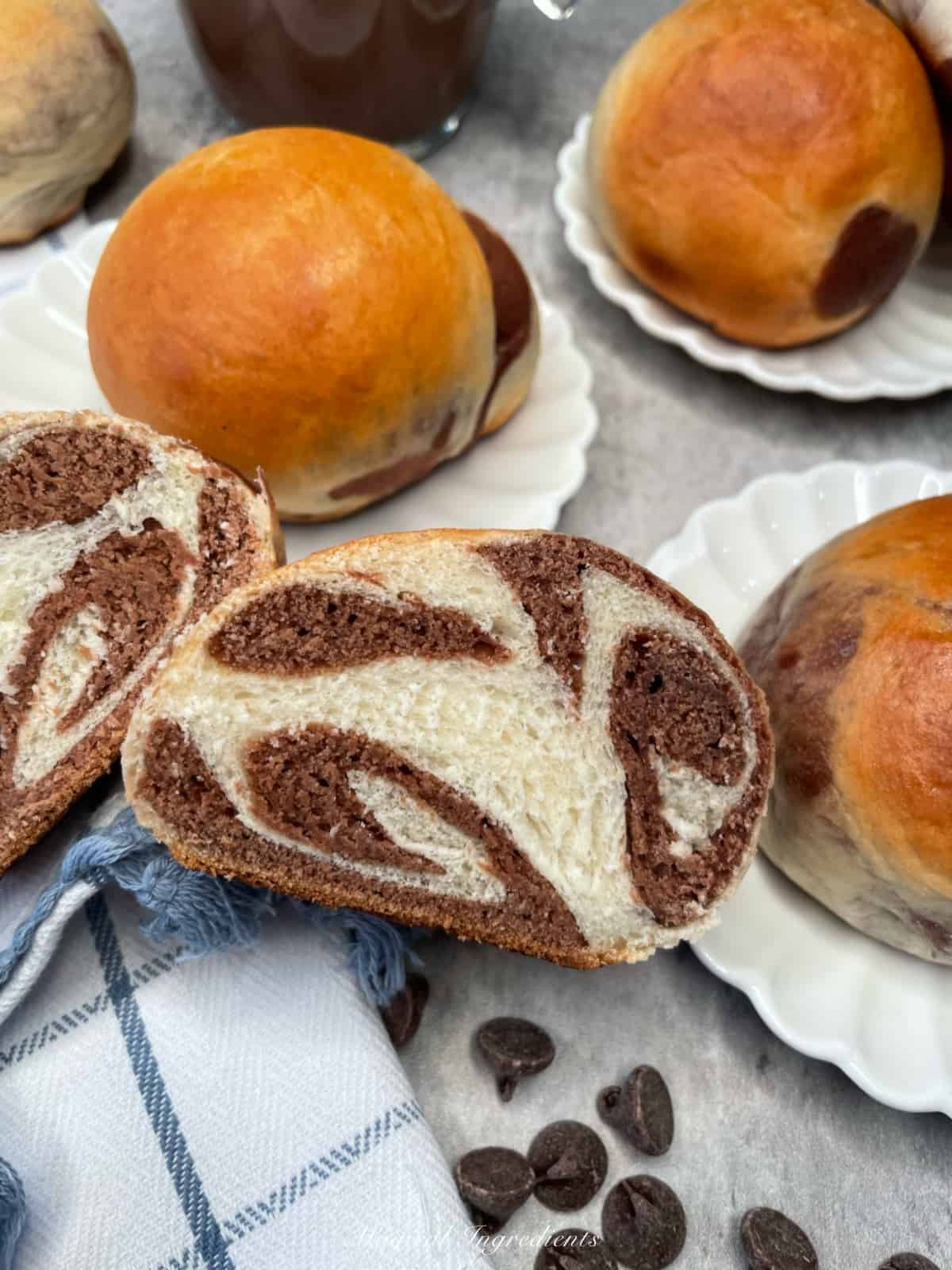 halved roll to show the inside swirl