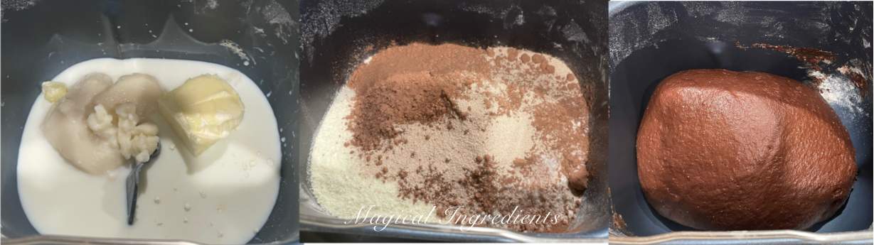 kneading chocolate dough