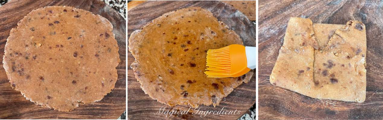 Rolling the paratha into a square