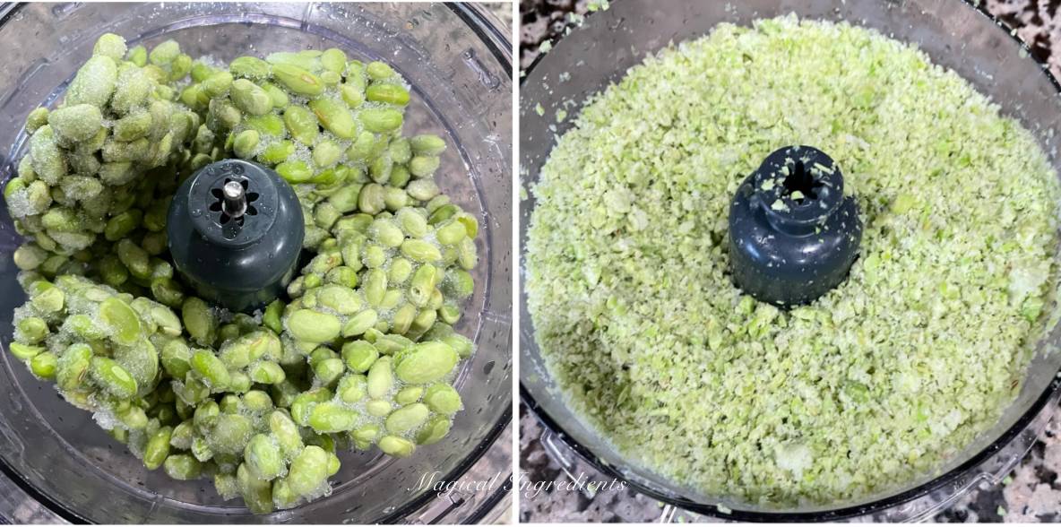 pulsing frozen edamame to coarse texture