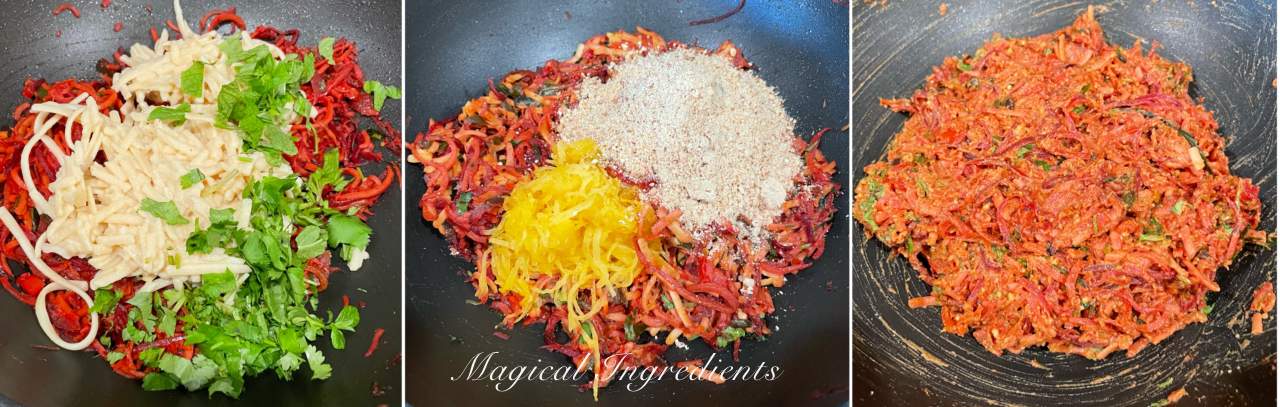 Mixing the veggie and noodles together