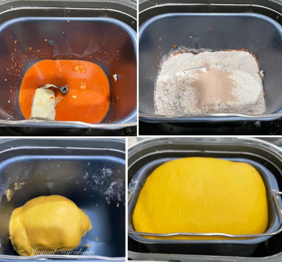 Kneading carrot dough and proving