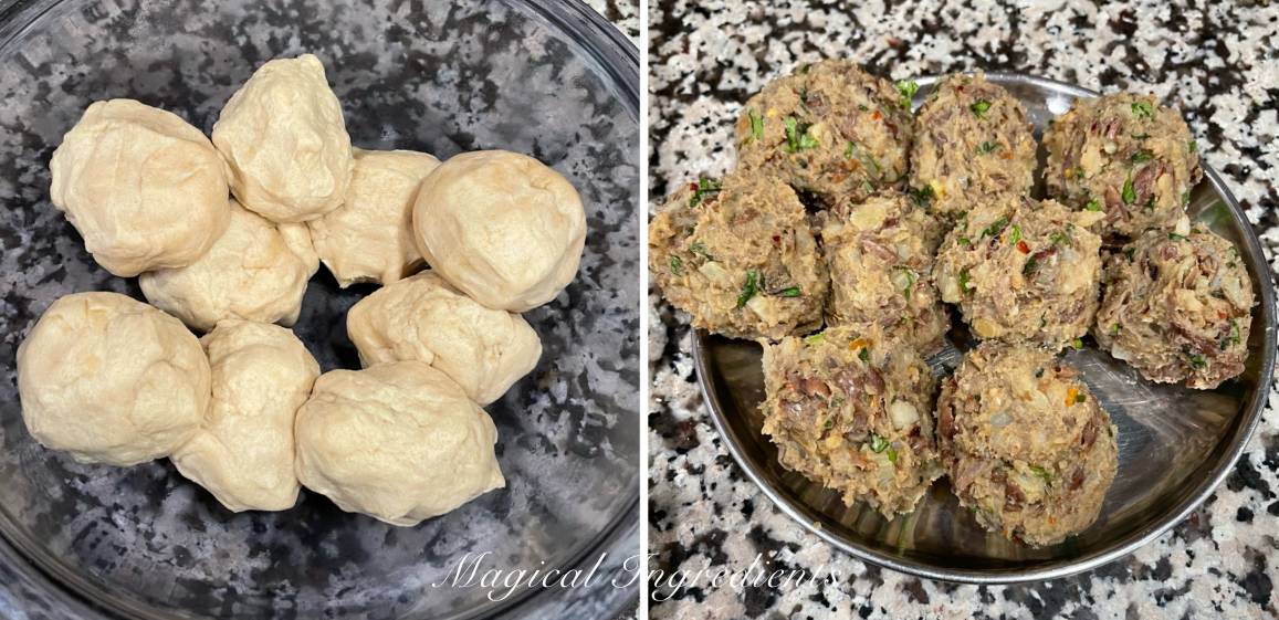 Dividing the dough and filling into equal portions