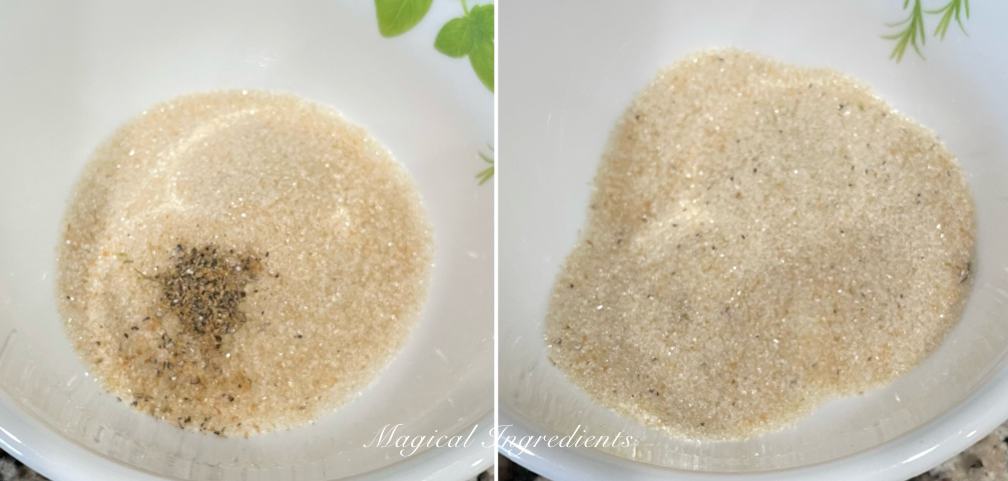 Mixing sugar and cardamom powder
