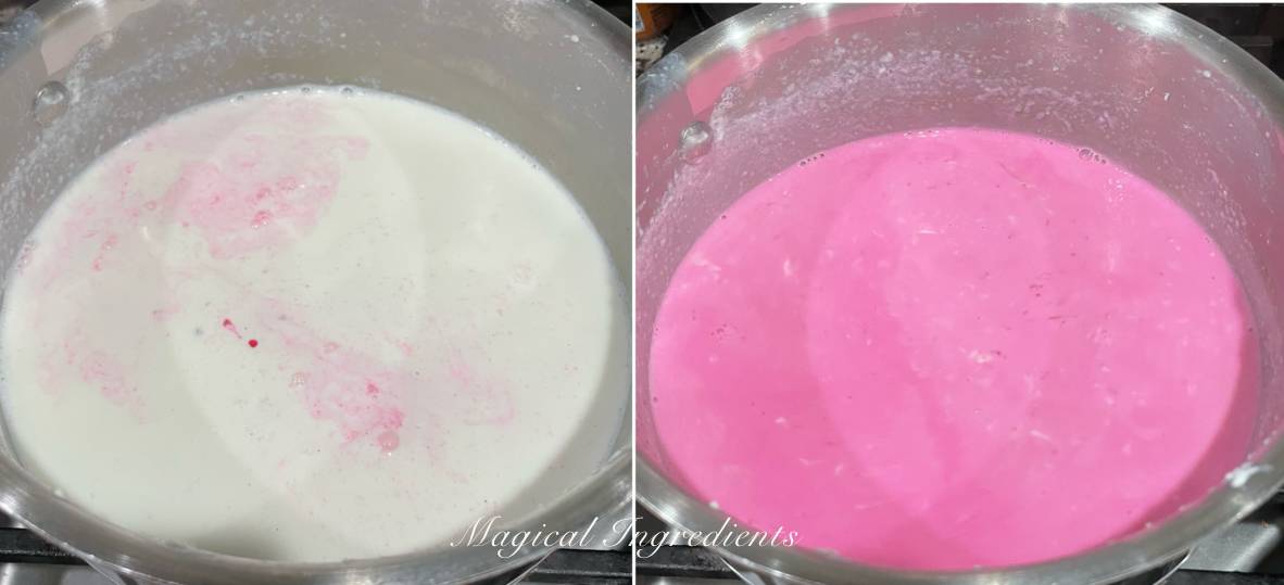 adding the dragonfruit puree