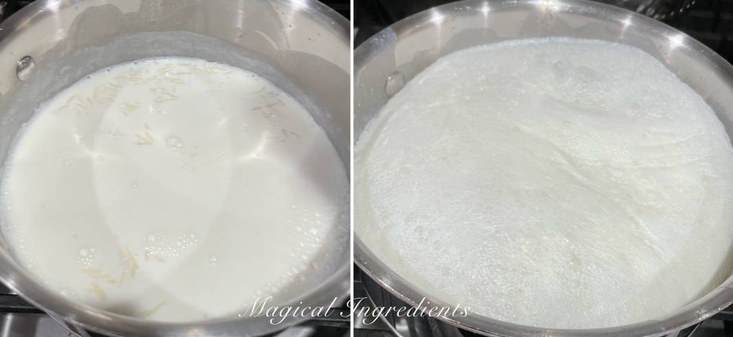 Adding half and half and bringing to a boil