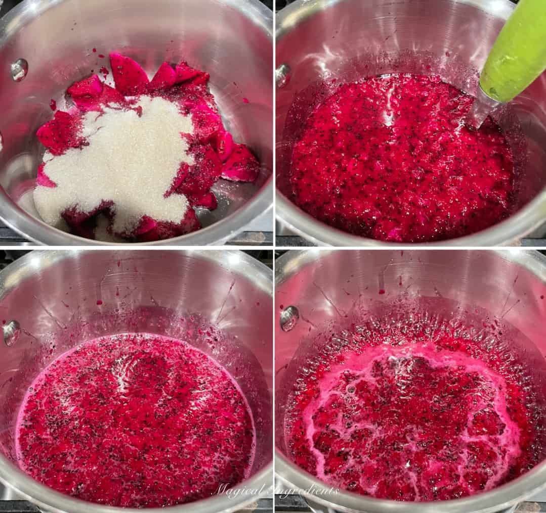 cooking the dragonfruit mixture