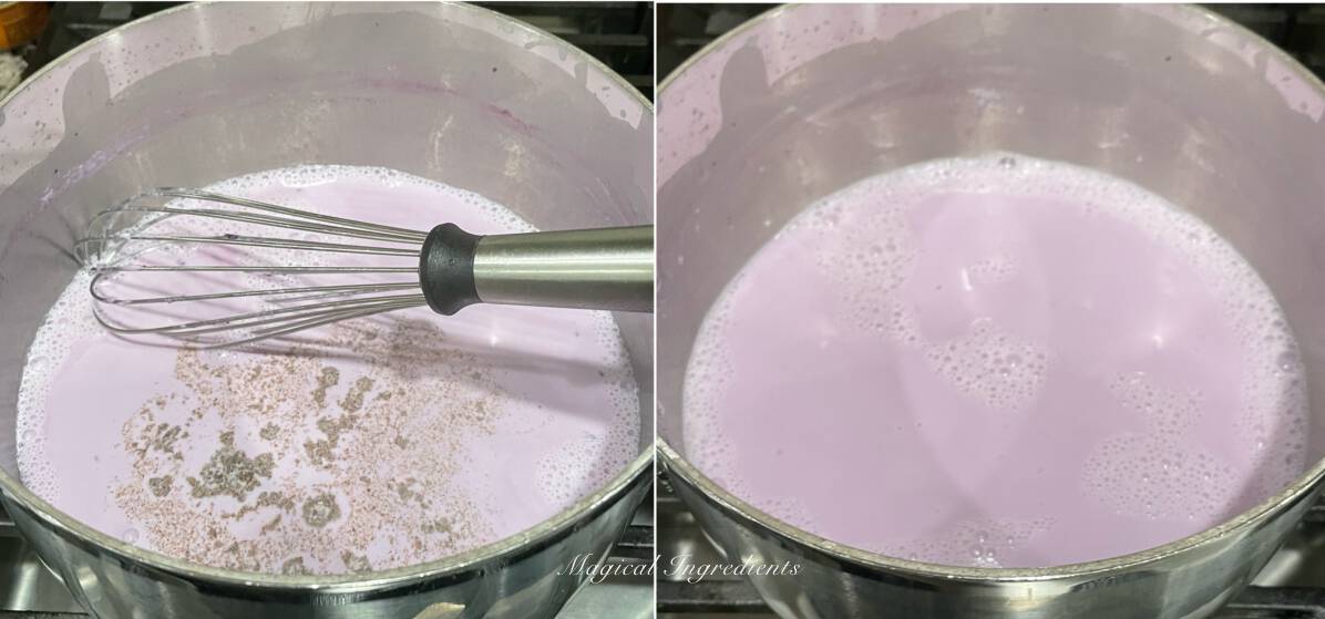 Mixing sugar, lavender extract, and cardamom