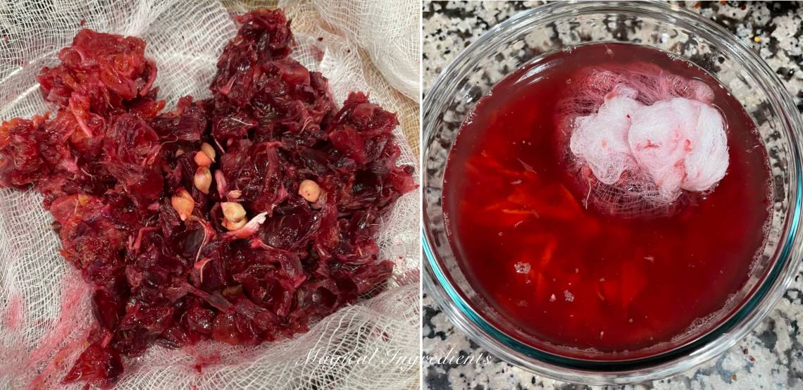 Tying the seeds and prepping the blood orange mixture