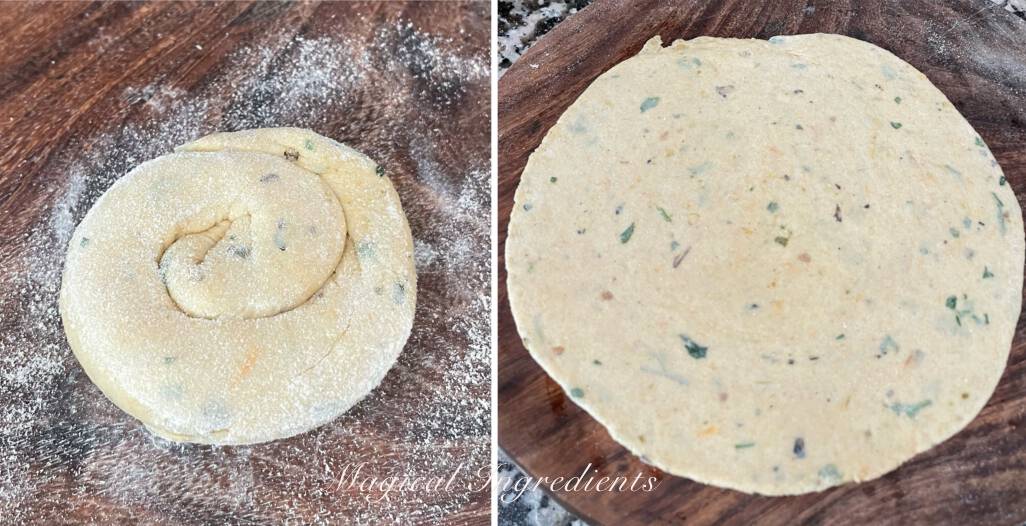 Rolling the paratha