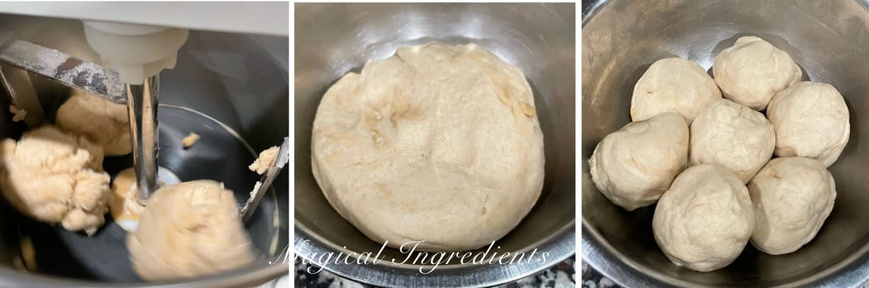 Kneading the dough and dividing it into portions