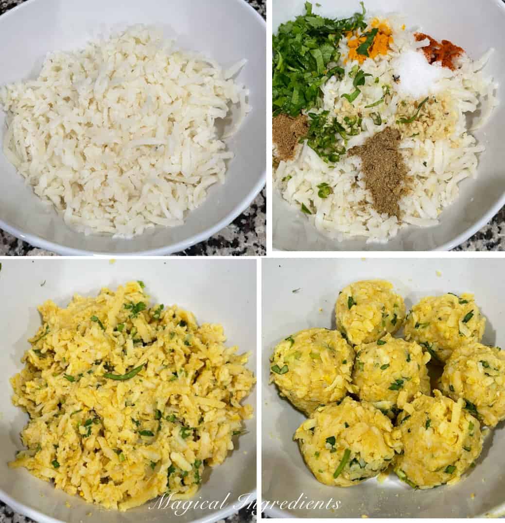 Preparing the instant aloo filling