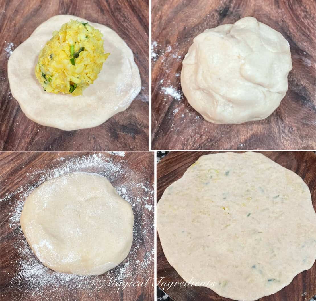 Stuffing and rolling the parathas