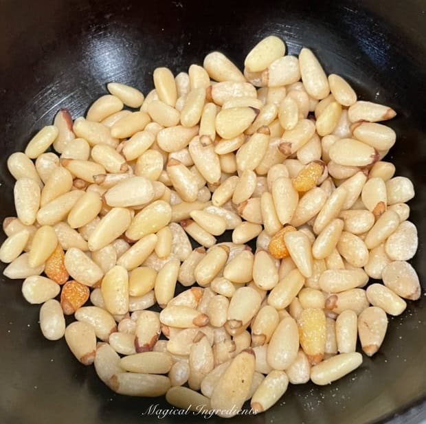 roasting the pine nuts