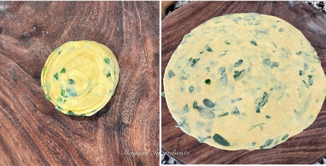 rolling the paratha