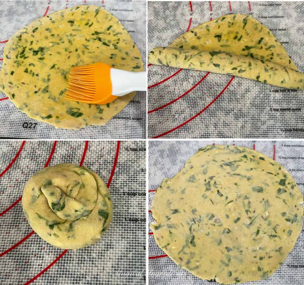shaping and rolling the paratha
