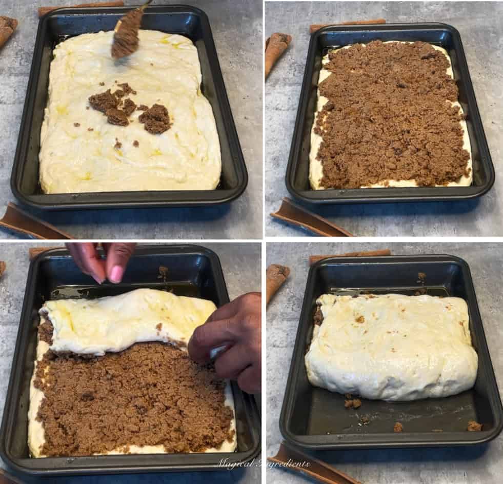 folding the cinnamon roll focaccia