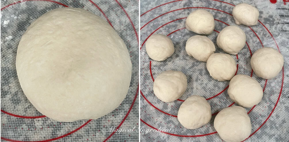 dividing the dough to portions