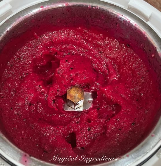 pureeing the dragon fruit