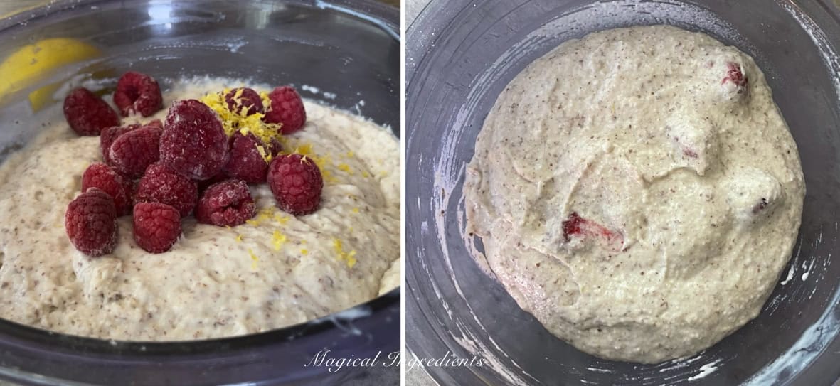 folding in the raspberries and lemon zest