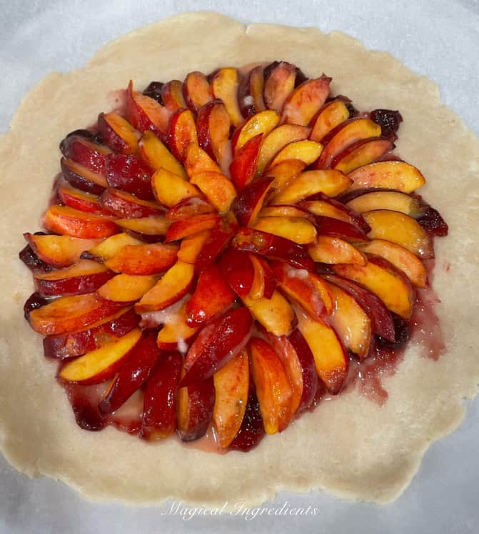 arranging the nectarine slices