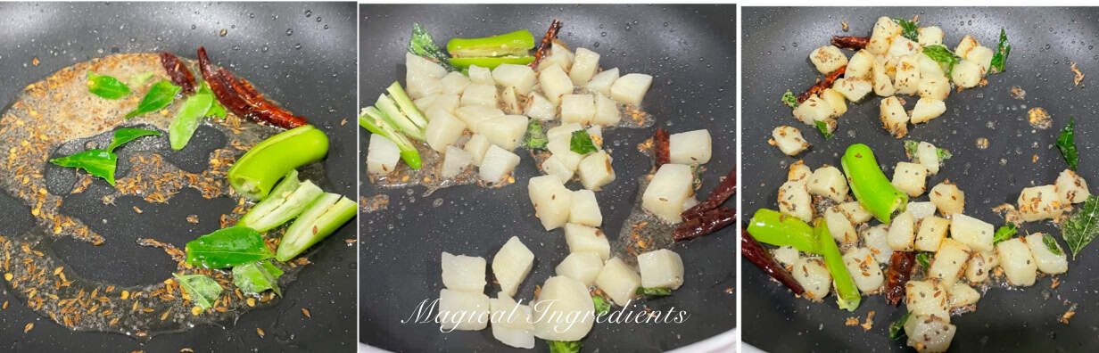 tempering and sautéing potatoes.