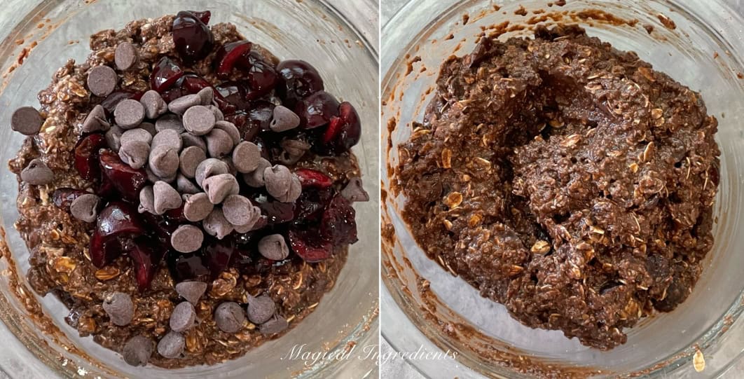 folding in chocolate and cherries