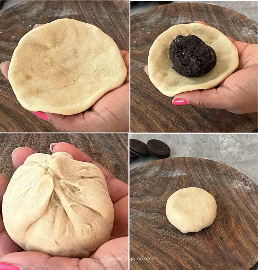stuffing the parathas with oreo mixture