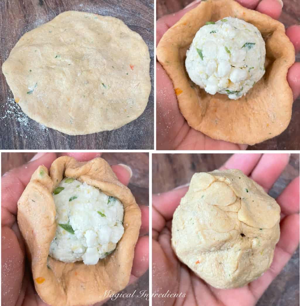 stuffing the paratha