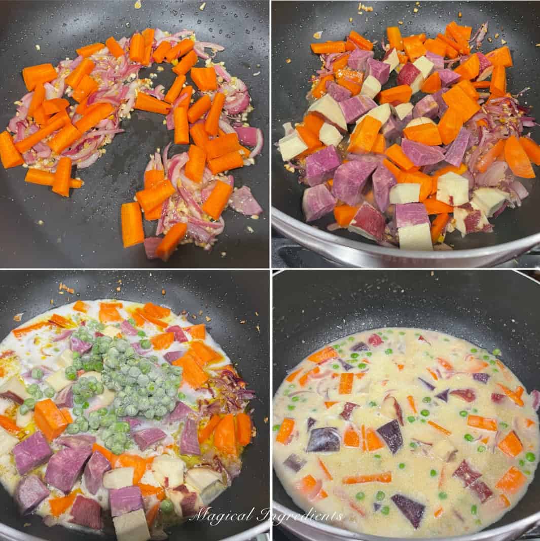 sauteeing the veggies and simmering with coconut milk and water