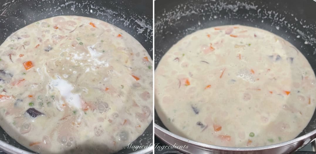Adding the coconut milk and bringing it to boil