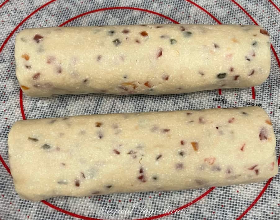cookie dough rolled as logs