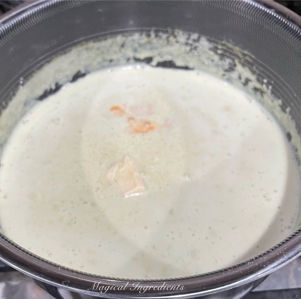 adding white chocolate and vanilla